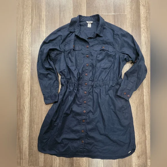 DULUTH TRADING CO HEMP SHIRT DRESS NAVY CURVY PLUS PREPPY CLASSY elegant Y2k - Picture 7 of 16